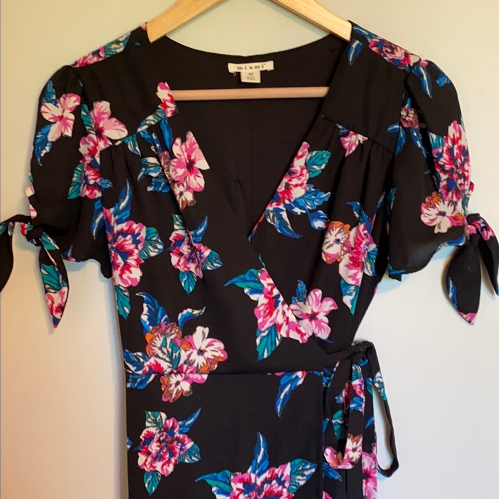 Black floral high low dress.